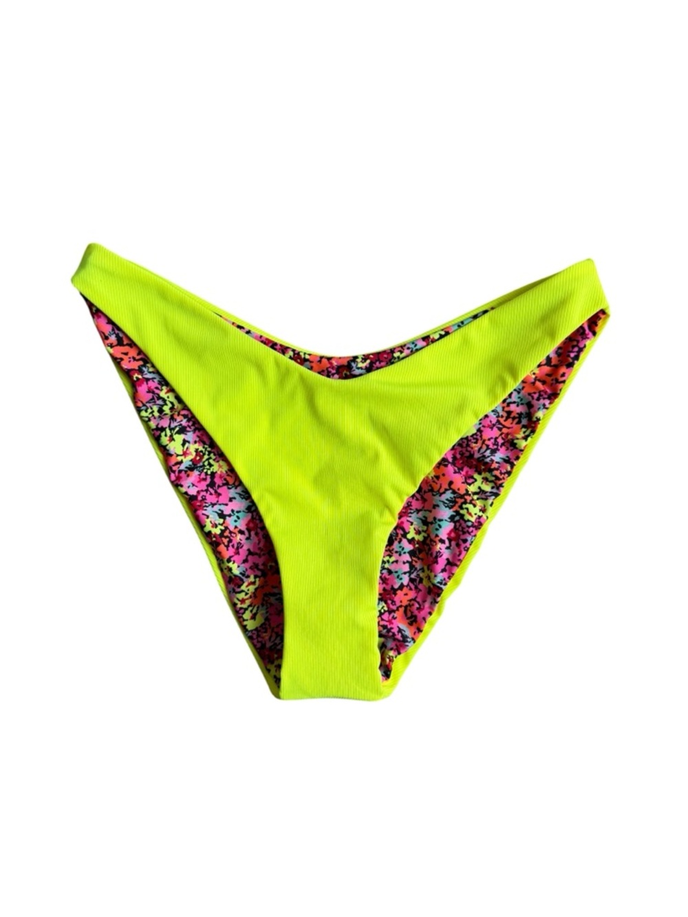 Maaji Flirt Neon Yellow Reversible Bikini Bottom with Multicolor Floral Print